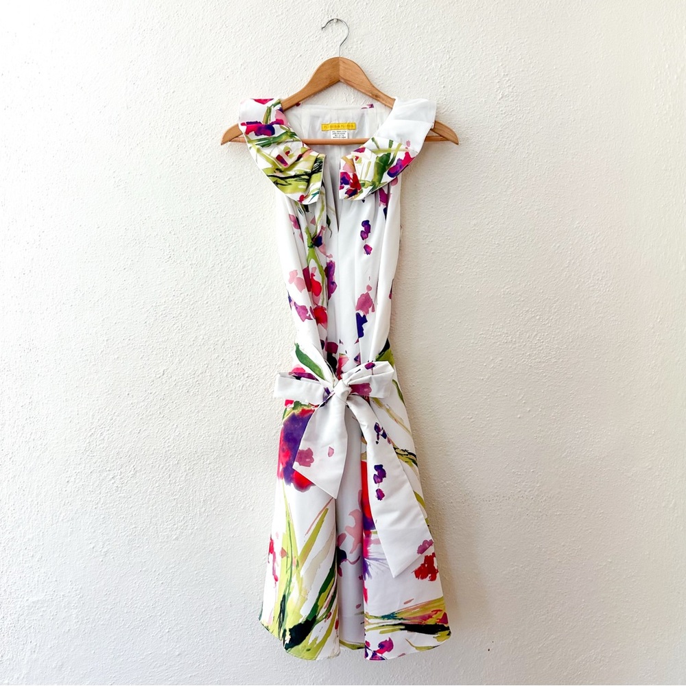 Flores & Flores Womens White Sleeveless Spring Floral Party Dress